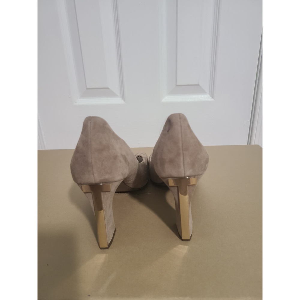 Tory Burch Grey Gray Suede Block Heels Metal Detail New With Defects 9.5 Leather